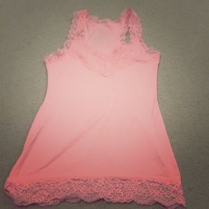 Coral Tank with lace trim